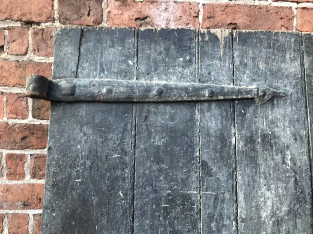 Antique Oak ledged and braced Door With Original Strap Hinges. 9