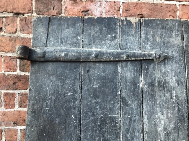 Antique Oak ledged and braced Door With Original Strap Hinges. 9