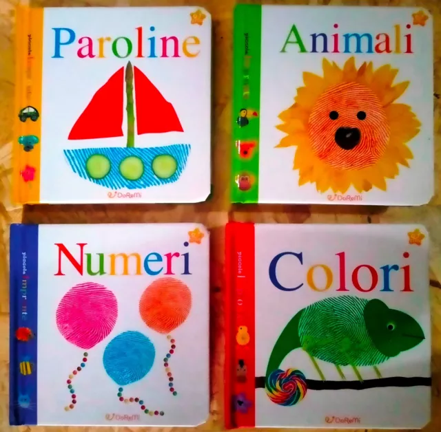 4 Libri Piccole impronte Ediz. illustrata Cartonato Animali Paroline Numeri Colo