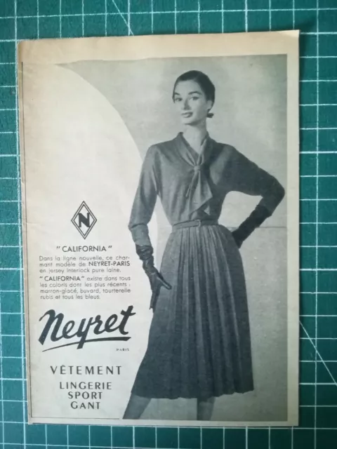 308 Publicité ancienne 1950 vêtement lingerie sport Gants Neyret