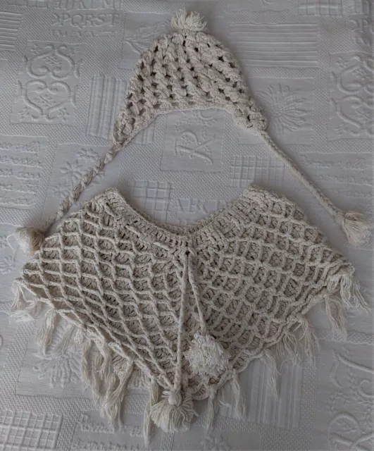 Conjunto Poncho Y Gorro Niño Gancho Algodón