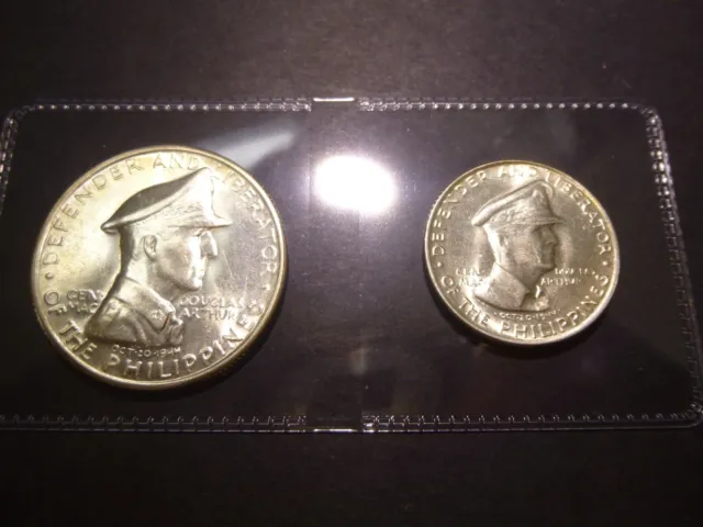 1947 S Philippines Silver MacArthur 1 Peso and 50 Centavos Set
