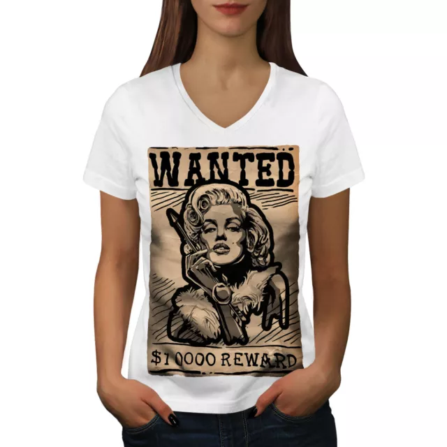 T-shirt Wellcoda Marilyn Wanted da donna scollo a V, famosa maglietta grafica