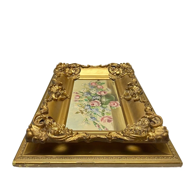 JE Judge (Janet Greenleaf) Roses Phlox Floral Vase Oil Painting Ornate Framed 7