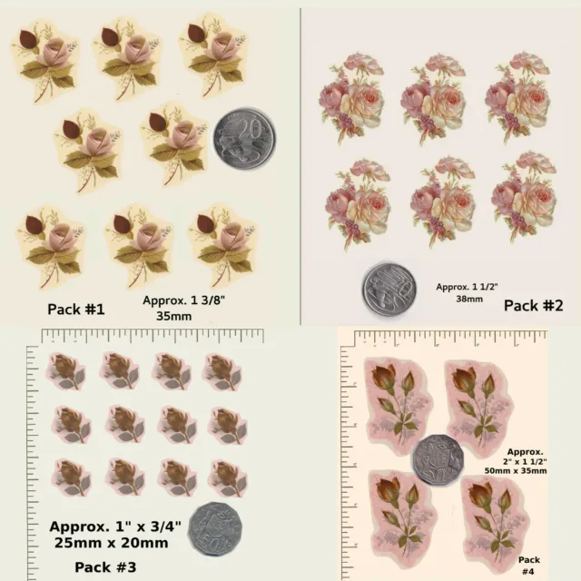 Ceramic decals SMALL PINK / RED  ROSES / BUDS  Flowers Floral WATERSLIDE R21a