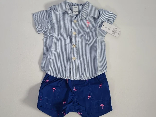 Carters Baby Boy 2 Piece Shirt Shorts Set Flamingos 3 Months