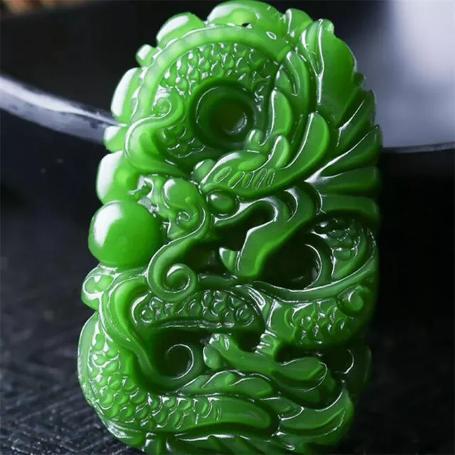 Chinese Hetian Jade Hand-carved Dragon Pendant Natural Green Hot Z8922