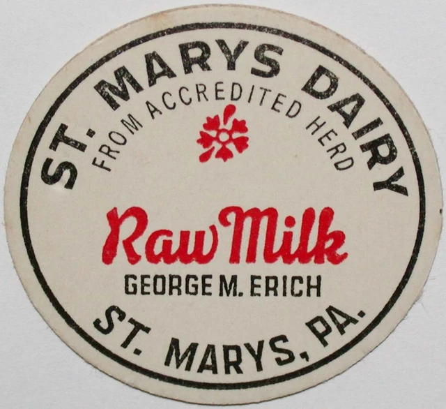 VINTAGE MILK BOTTLE Cap from M Erich, Raw Cream, St Mary