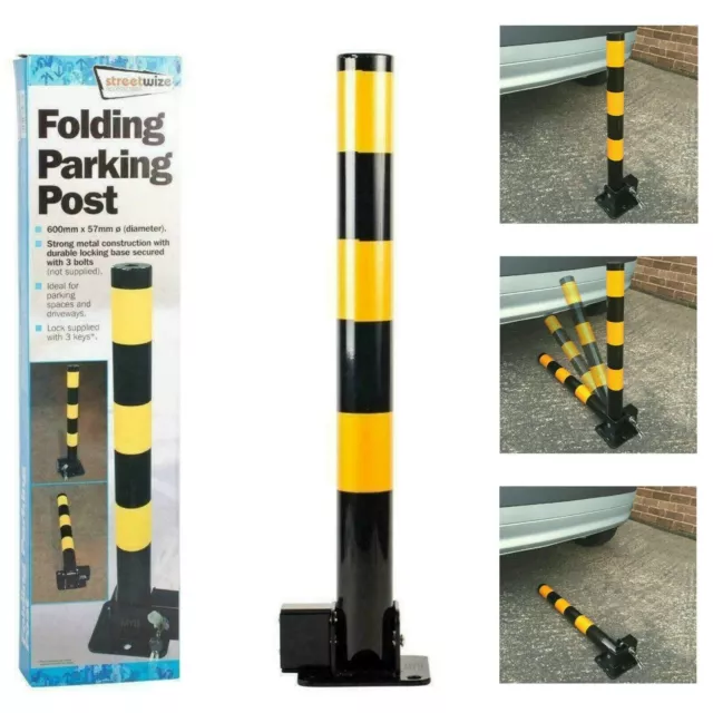 Folding Robust Security Parking Post Heavy Duty Driveway Bollard Lock + 3 Keys