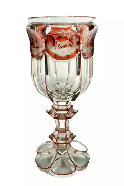 BIEDERMEIER Schliffglas / Überfangglas 25 cm Jagdpokal ° Nordböhmen ca.1830/40 °