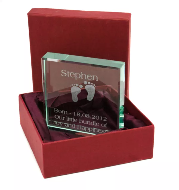 Personalised Jade Glass Block, Gift Box, Laser Engraved, Christening & Baby Gift