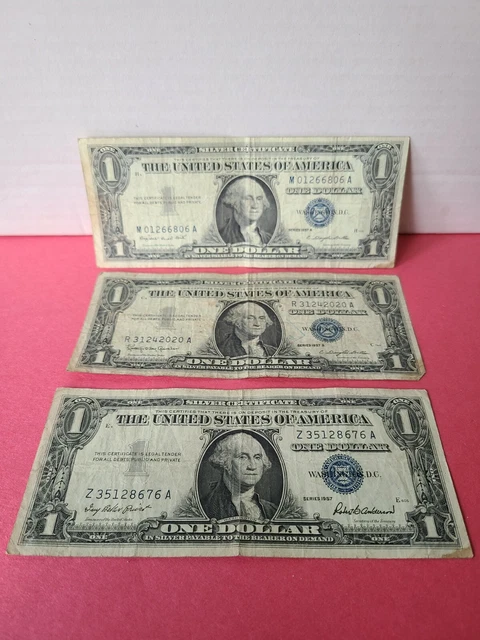 Vintage 1935/1957 Silver Certificate Dollar Bills Washington Blue Seal Lot (29) 5