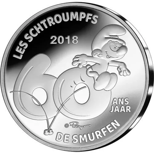 Belgica 5 Euro Plata Proof 2018 Los Pitufos  - Caja