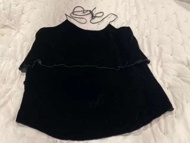 Alice + Olivia Women's Marybeth Velvet Ruffled Halter Black Top Blouse Small