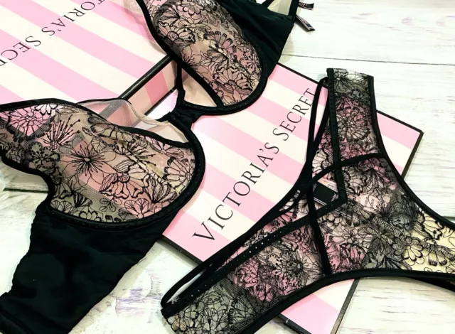 VICTORIA'S SECRET LUXE LINGERIE Unlined Floral Embroidered Plunge Bra Set  Cheeky $47.00 - PicClick
