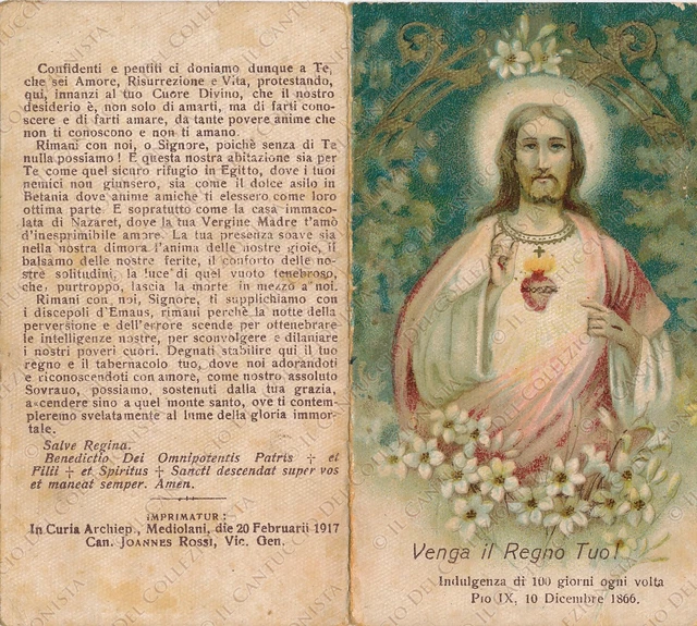 1917 Gesù Venga il Regno Tuo Indulgenza 100 giorni preghiera Santino