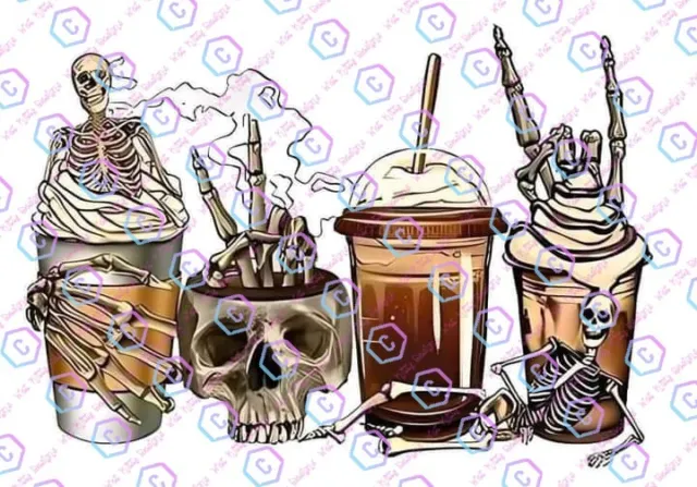 Scary Halloween Coffee transfer designs ready to press