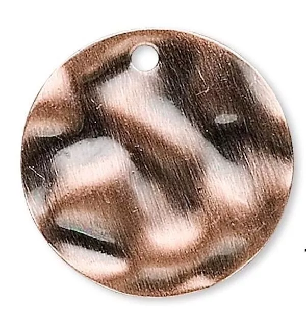 Drop, 50 Antiqued Copper Plated Steel 16mm Hammered Round Disc Coin Charms