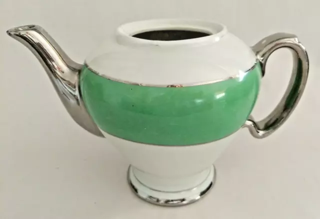 Vintage McCormick & Co Banquet Teas Baltimore Tea Pot Green & Silver No Lid