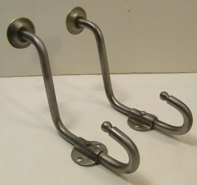 Pair Vintage Industrial Design  Steel & Brass Wall Mount Coat Hooks