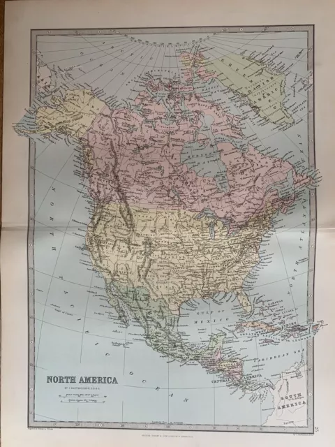 1881 North America Original Antique Map by John Bartholomew & George Philip