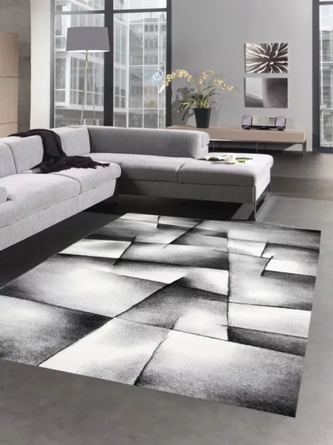 Moderna Alfombra pelo corto alfombra sala de estar abstracta karo negro gris ...