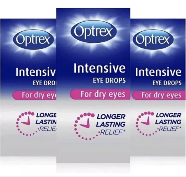 Optrex Intensive Eye Drops For Dry Eyes, Longer Lasting Relief 10ml x 3