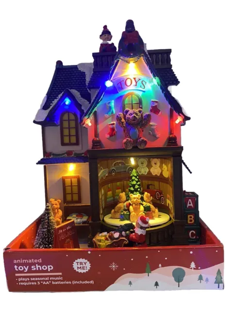 Christmas Animated LED Musical Village Toy Shop Tabletop Decoration