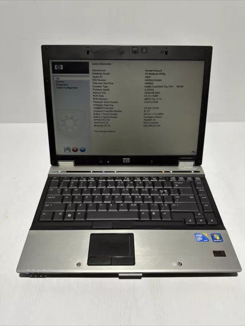 Hp Elitebook 6930p 14" Laptop Core 2 Duo P8700 2gb Ram No Drives Boots Bios