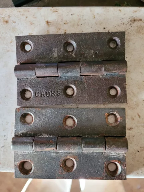 Antique Pair of  3 1/2" Cast Iron CROSS  Hinges 1860-80