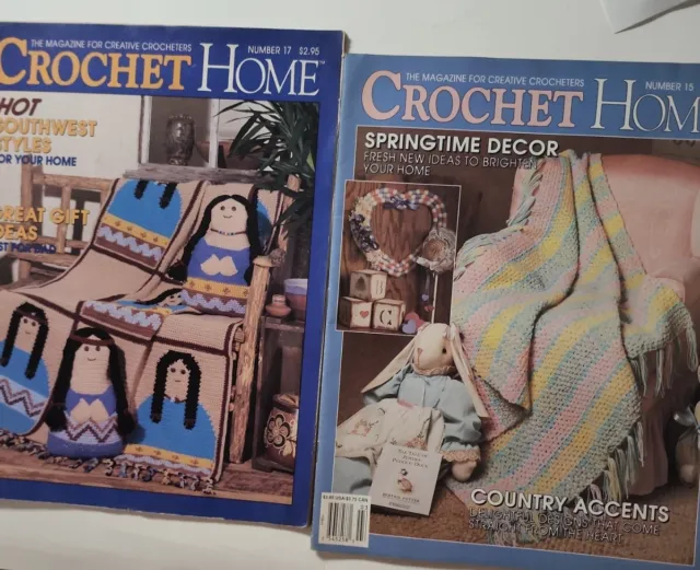 Folleto artesanal vintage de revista de crochet para el hogar #17 #15 1990 lote de 2 juguetes de vacaciones