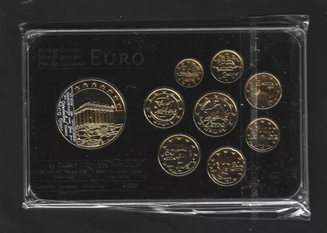 Griechenland Euro Prestige Coinset, Gold & Rhodium, 24 Karat Gold, Neu, OVP