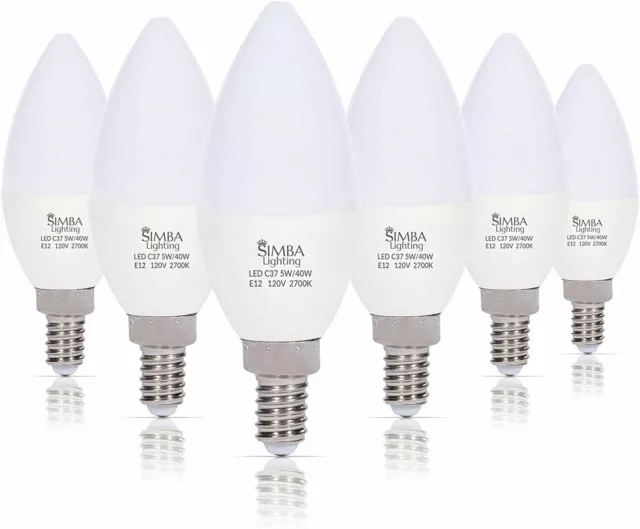 [6 Pack] LED Candelabra B11 C37 Bulb 5W 40W Replacement E12 Base 120V 2700K Warm