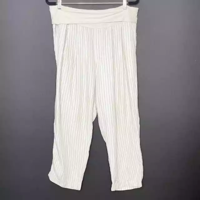 Anthropologie Hei Hei Linen Blend Pin Striped Comfort Band Ankle Pant Size L