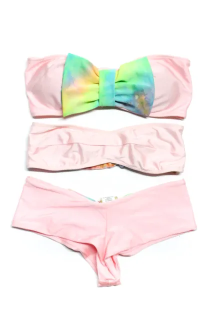 Lolli Womens Strapless Swimsuit Bikini Top Bottoms Pink Green Size S M L Lot 3
