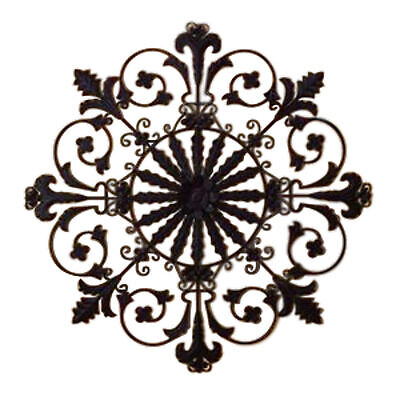 Ornate 50 in Old World Iron Floral Sunburst Wall Art Brown Indoor Outdoor