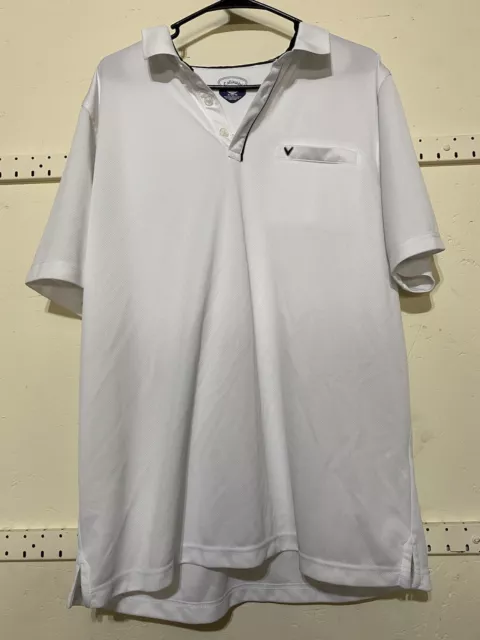 CALLAWAY POLO GOLF Shirt Men’s XL White Gray Logo Sport Short Sleeve ...