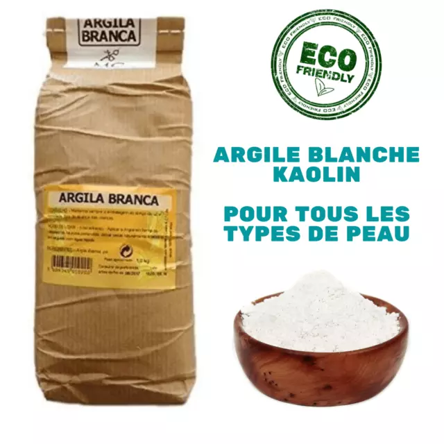 Argile Kaolin Blanche Poudre 100% Pure - Naturelle pour Masques et Gommages 1KG