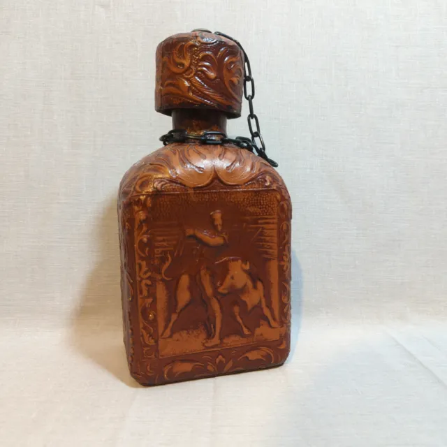 Vintage Leather Wrapped Decanter Spanish Leather Bullfighter Matador Toreador