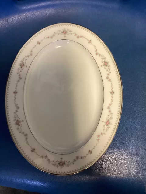 Noritake Fairmont China #6102 Platinum Trim Pink Roses Oval Serving Platter 11.5