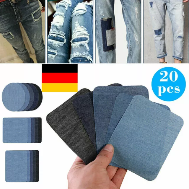 20Stücke Jeans Bügelflicken 4 Größe 4 Farbe Jeansflicken zum Aufbügeln DE