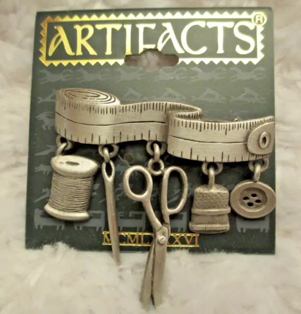 Vtg ARTIFACTS Sewing Tailor Tools Measuring Tape Thimble Thread Brooch Pin New
