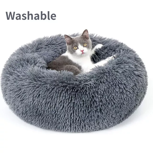 Rabbitgoo Donut Plush Pet Dog Cat Bed Fluffy Soft Warm Calming Cushion 20/24"