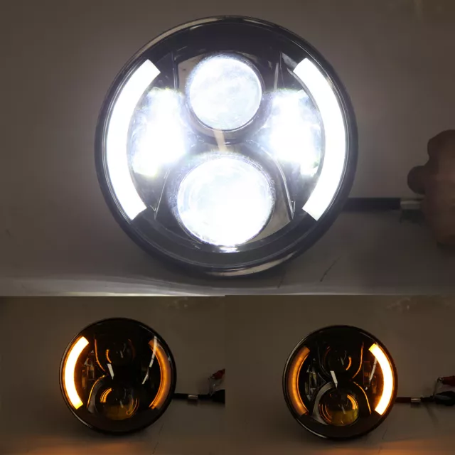 2x For Austin Mini Cooper Classic Pair 7" LED Headlight O Ring DRL Turn Signals 2