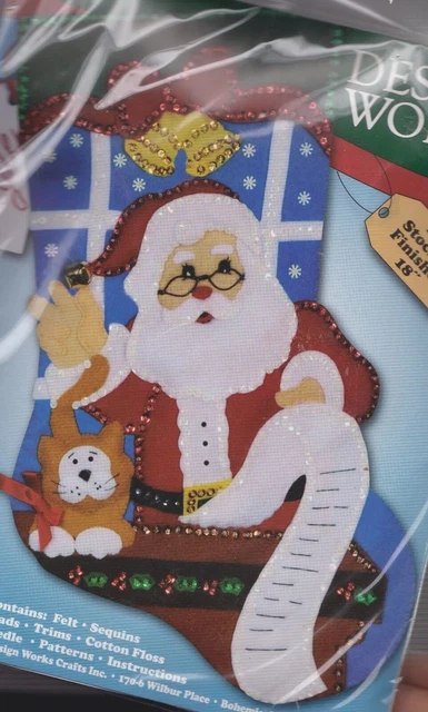 Hágalo usted mismo Lista de Santa Claus Gato Navidad Vacaciones Fieltro Kit Medias Diseño Funciona