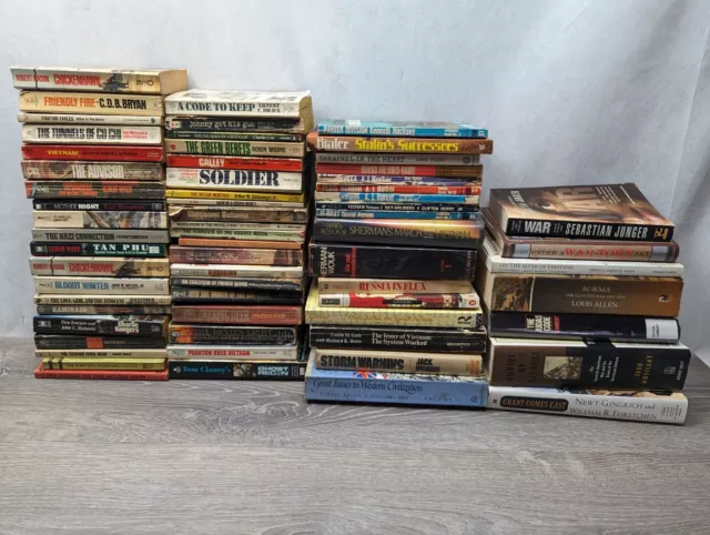 Lot of 64 Vintage Paperback/Hardcover War Books - WWII, Vietnam, And More