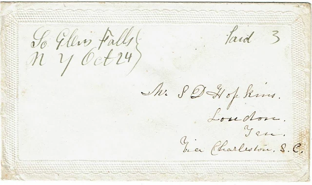 1853 So. Glens Falls, NY manuscript cancel and Paid 3 on LADIES cover