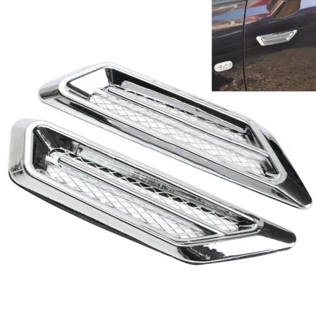 2x Plastic Chrome Car SUV Air Flow Fender Side Vent Decor Sticker Accessory HS 2