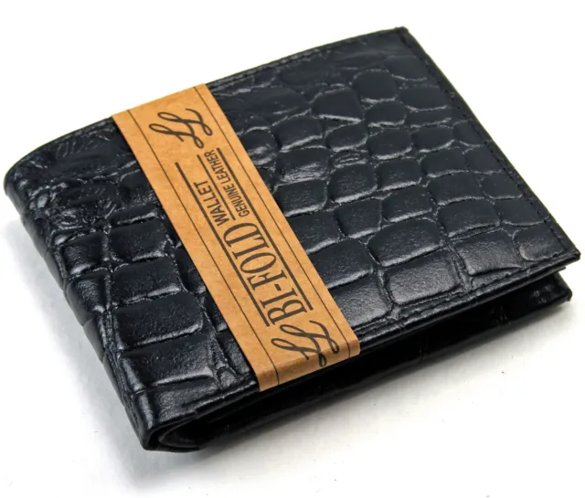 New Mens Genuine Leather Bifold Wallet ID Credit Card Alligator Window Crocodile