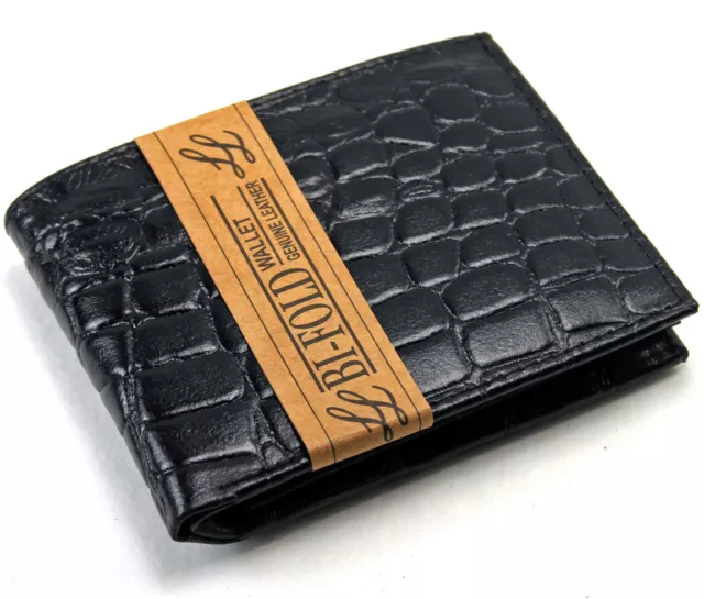 New Mens Genuine Leather Bifold Wallet ID Credit Card Alligator Window Crocodile